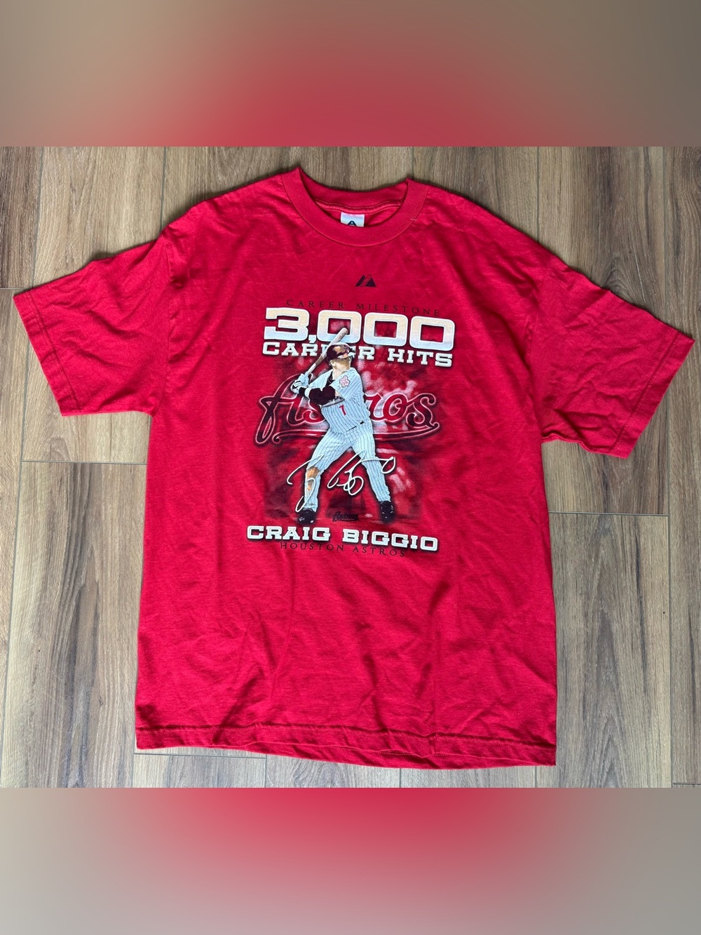 Vtg Houston Astros Shirt Men XL Red Craig Biggio 3000th Hit Majestic MLB Y2K USA
